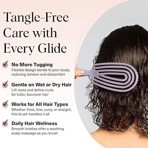 Kitsch Hair Brush Detangler – Flexi Flow Hair Brush for Women, Men & Kids | Detangling Brushes for Curly Hair with Bendable Frame, Bounce Curl Defining Brush for Wet or Dry Strands - Soft Violet thumbnail 2
