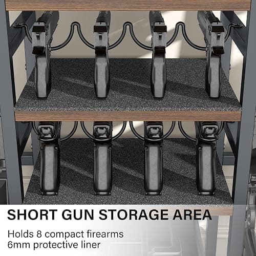 Saudism 68" Tall Gun Rack, Indoor Gun Racks for Floor Standing Gun Display Stand, Rustic Wooden Gun Stand with Soft Padding and Pistol Holder, Holds up 13 Long Guns and 8 Handguns thumbnail 6