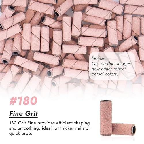 Finea 100 Pc Set Nail Drill Bits 180 Grit Fine Small Sanding Bands with 3.1mm Mini 3/32" Mandrel for Electric File Professional Efile Accessories Manicure Supplies Nail Tech Essentials Light Pink thumbnail 3