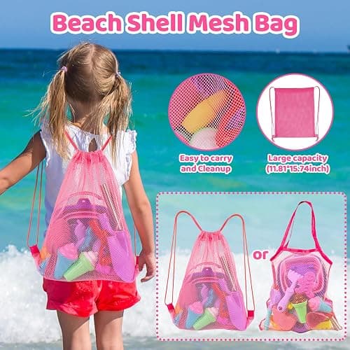Beach Sand Toys for Kid Age 3-12 Collapsible Buckets 2 Big Size Sand Shovel | Rake Animal Sand Molds Toys with Mesh Bag Silicone Pail Sandbox Kit Beach Accessories Must Haves for Kids Age 3+ (19 PCS) thumbnail 2