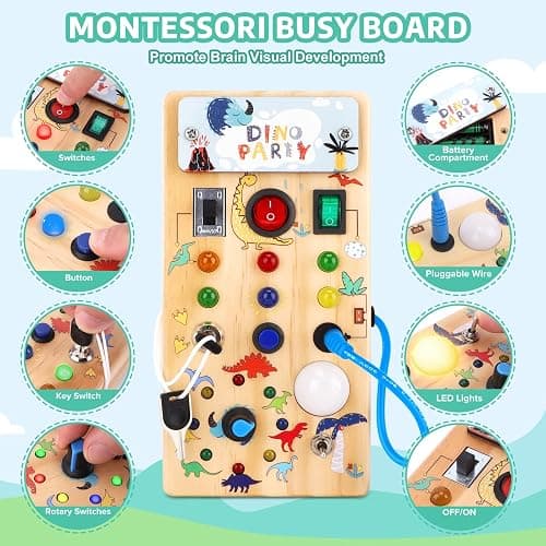 wakeInsa Montessori Busy Board,Montessori Toys for 1-3 Years Old,Baby Sensory Board,Preschool Learning Activities,Wooden Toys for Toddler,Christmas & Birthday Gift for Boys & Girls thumbnail 3