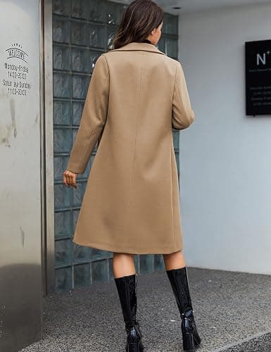 Tanming Women's Notch Lapel Double Breasted Wool Blend Mid Long Pea Trench Coat thumbnail 4