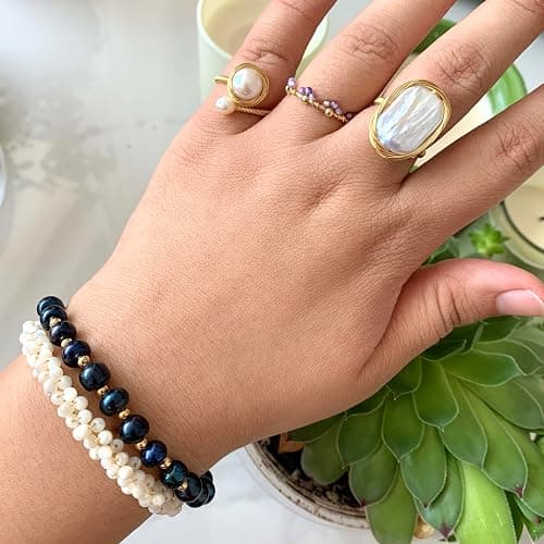 Andaxe Handcrafted Baroque Pearl Ring Winding Design Opening Adjustable 14k Gold Plated Material,White thumbnail 6