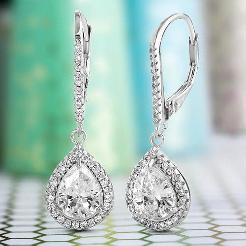 Lesa Michele 2 Cttw Cubic Zirconia Teardrop Dangle Earrings for Women Rhodium Plated 925 Sterling Silver thumbnail 7