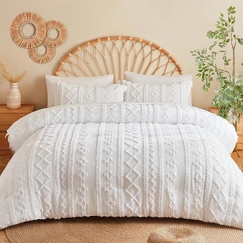 MR&HM White Twin XL Comforter Set for College Dorm, Boho Bedding Set, Bed in a Bag Set 5 Pieces with 1 Comforter, 1 Pillow Shams, 1 Pillowcases, 1 Flat Sheet, 1 Fitted Sheet for All Seasons - Image 1
