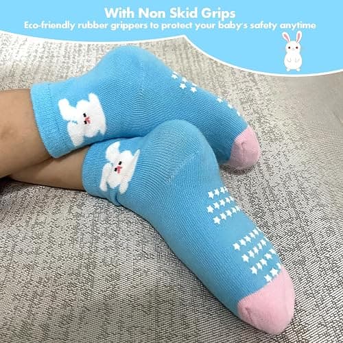 Yafane 12 Paar Baby Socken Stoppersocken Baumwolle Krabbelsocken ABS Kinder Socken Rutschfeste für 0-7 Jahre Kleinkinder Jungen Mädchen - 5-7 Jahre - Mehrfarbig C thumbnail 2