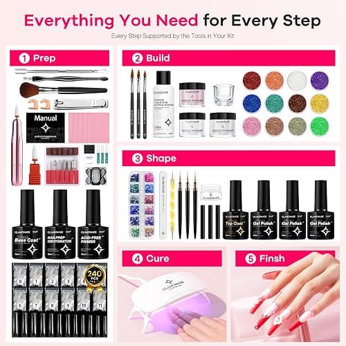Glamonade Acrylic Nail Kit for Beginners: Professional Nail Set with Drill Acrylic Powder Gel Polish Nail Stamp for Home Starter Practice & DIY Manicure thumbnail 3