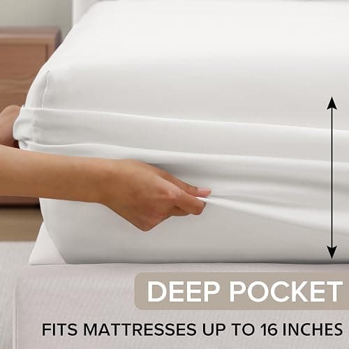 UGG King Sheet Set 4-Piece Luxury Cooling Sheets Deep Pockets Premium Bedding with 2 Pillow Shams Hypoallergenic Machine Washable Soft Lightweight Bed Set for Bedroom, King, White (Hedi) thumbnail 6