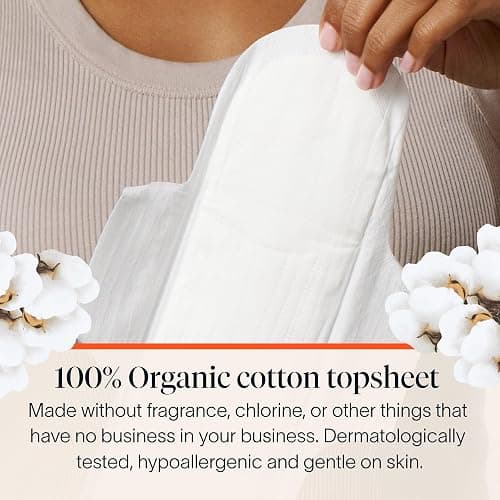 Cora 100% Organic Cotton Topsheet Pads (36 Overnight Pads) | Heavy Absorbency Period Pads with Wings, Made Without Harsh Chemicals, 100% Organic Cotton Topsheet Feminine Care thumbnail 2