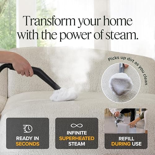 Dupray Neat Plus Steam Cleaner for Home - Essential Pack | 90s Fast heat up & unlimited steam |Chemical-free cleaning for floor, car, wall, grout & kitchen |Steam mop|17 Accessories thumbnail 3