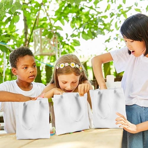 Amylove 24 Pcs Mini Tote Bag Sublimation Blank Canvas Tote Bags Reusable Grocery Luggage DIY Sack Goody for Party Even (8.5 x 8 Inch,White) thumbnail 6