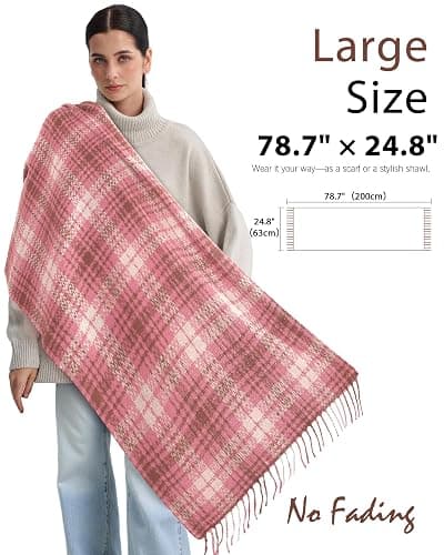 DOFOWORK Winter Scarf for Women - Womens Scarves for Cold Weather, Plaid Soft Tassel Wrap Blanket Scarf, 78.7"x24.8" thumbnail 4