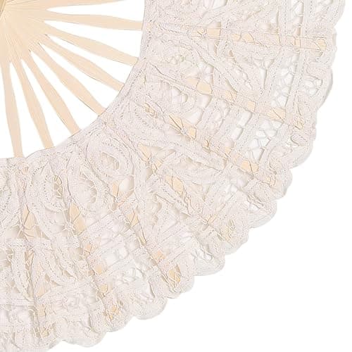BABEYOND Cotton Lace Folding Handheld Fan Embroidered Bridal Hand Fan with Bamboo Staves for Wedding Decoration Dancing Party thumbnail 6