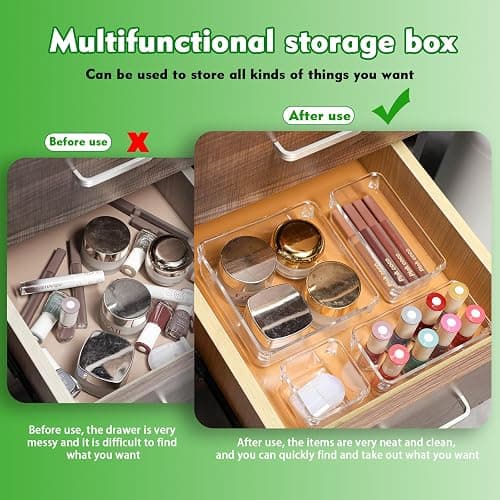 25 PCS Plastic Clear Drawer Organizer Set, 4 Sizes Desk Office Drawer Organizing Trays and Divider,Storage Bins for Makeup,Snack,Jewelry,Kitchen,Bedroom, Bathroom vanity Accessories Containers - Pack of 25 thumbnail 3