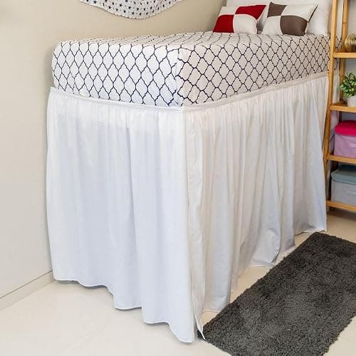 Cottington Lane Ruffled Dorm Room Bed Skirt Twin XL 36 Inch Drop, Hotel Quality Premium 1800 Brushed Microfiber Twin Extra Long College Dust Ruffle, White - Twin XL/36" Drop - White - Image 1