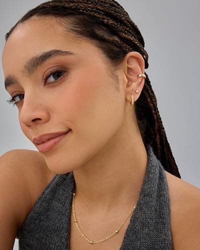 PAVOI 18K Gold Plated 925 Sterling Silver Posts Beaded Huggie Hoop Earrings for Women - Lightweight Gold Hoop Earrings thumbnail 4
