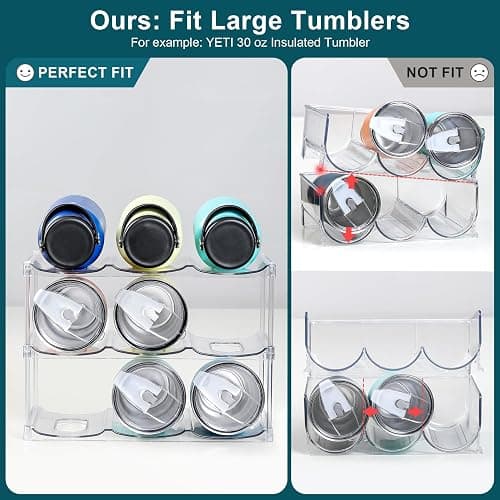 LARGER Compartment - Stackable Water Bottle Organizer Holder - for Stanley & Others' Large Tumbler - Clear Wine Rack, Cup Bottle Holder for Cabinet Home Countertop Fridge Pantry Shelf, 3 Tier Hold 9 thumbnail 4