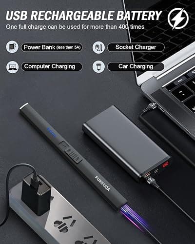 FUKKUDA Electric Candle Lighter with Safety Switch - USB Rechargeable Windproof & Flameless Plasma Arc Lighter, Stocking Stuffers for Women and Men (Obsidian Black) thumbnail 6