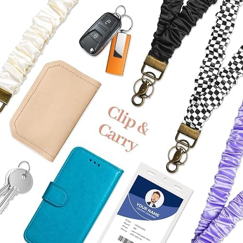 POPLOPP Scrunchie Lanyard with ID Badges Holder for Women, Stretchy Lanyards for Teachers, Cute Neck Lanyard for Keys(Checkered) thumbnail 7