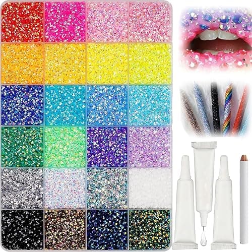 Colorful DIY Resin Rhinestone Kit for Bedazzling, Resin Jelly Rhinestones for Bedazzling, Multicolor 3mm Flatback Gems for Diamond Art 3Pcs B7000 Jewelry Glue for Bedazzled Nail Art （24000） - Image 1
