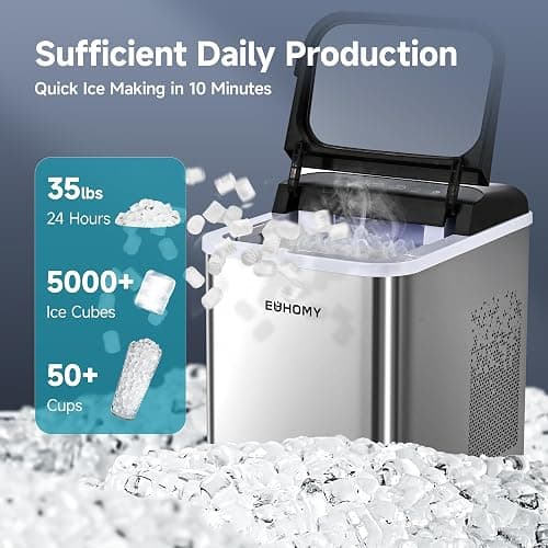 EUHOMY Nugget Ice Makers Countertop, Ready in 8 Mins, 35lbs/24H, Self-Cleaning, Portable Ice Maker Machine with Ice Scoop & Basket, Sonic Ice Maker with Chewable Pellet Ice for Home/Party/RV/Camping thumbnail 2