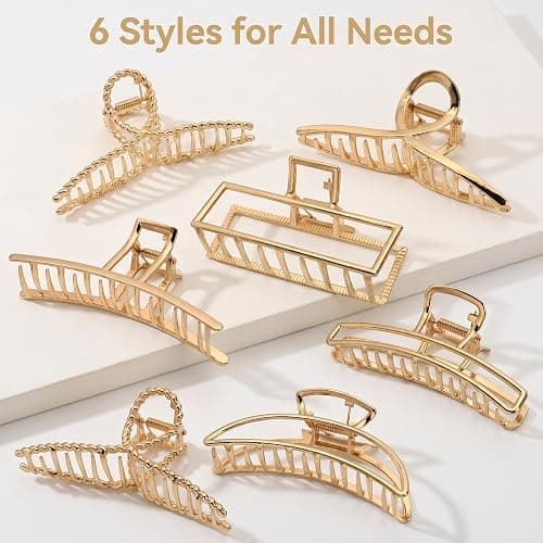 LUKACY 6 Pack Gold Metal Hair Clips - 4 Inch Large Jaw Clips for Women, Strong Hold Hair Claws for Thick or Thin Hair, Fashion Hair Accessories for Styling thumbnail 4
