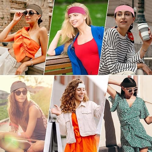 Ztomine Headbands for Women, 8pcs Stretchy Non Slip Soft Cotton Cloth Hair Bands for Sports, Workout, Yoga and Running thumbnail 3
