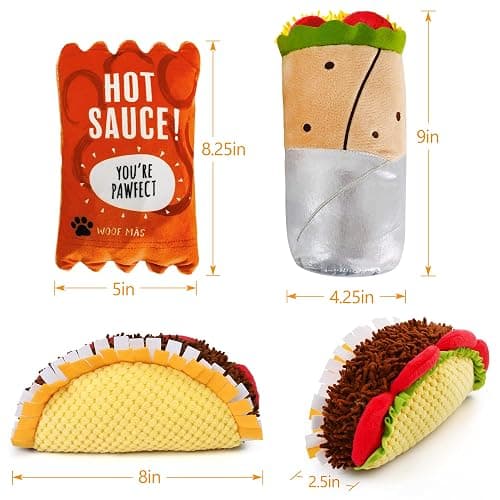 Prime Pets Plush Dog Toys Set, 3 Pack, Crinkle Squeaky Dog Toys, Food Shaped Pet Toy for Small Medium Large Dogs, Stuffed Puppy Chew Toy thumbnail 5