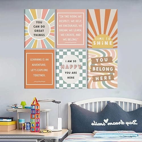 6Pcs Boho Inspirational Canvas Wall Art Positive Affirmations Growth Mindset Posters Wall Decor Pictures Modern Classroom School Posters Wall Prints for Children's Room nursery School 8x10in thumbnail 6