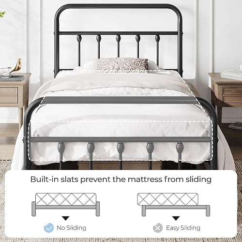 Yaheetech Classic Metal Platform Bed Frame Mattress Foundation with Victorian Style Iron-Art Headboard/Footboard/Under Bed Storage/No Box Spring Needed/Twin Size Black thumbnail 5