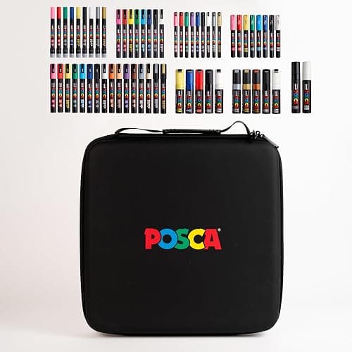 Posca Exclusive Acrylic Paint Markers Gift Set of 62 with Case, Great for Kids and Adults, For Coloring Decorations, Canvas, Glass or Wood, Includes 350, 1MR, 1M, 3M, 5M, 7M, 8K, & 17K - Image 1
