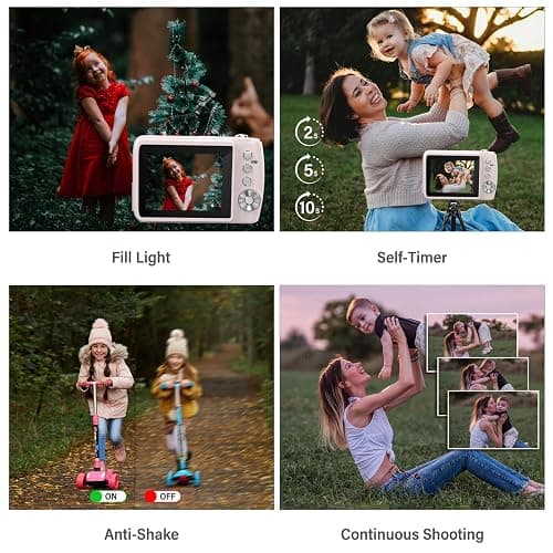 Digital Camera for 50MP FHD 1080P, Digital Point and Shoot Camera with 16X Zoom Anti Shake, Indoor&Outdoor Travel Compact Small Camera Gift for Boys Girls Kids Camera with 32GB Card, Pink thumbnail 4