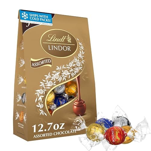 Lindt LINDOR Assorted Chocolate Candy Truffles, Chocolate with Smooth, Melting Truffle Center, 12.7 oz. Bag - Image 1