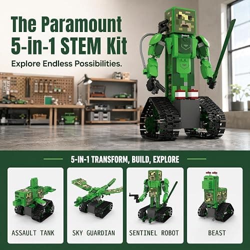 RC Robot Building Kit, 5in1 STEM Coding Robot Toy with APP & Remote Control | Transforming Multi-Model Design, Rechargeable Motorized Movement, Creative Engineering Assembly, Hands-On STEM Learning thumbnail 2