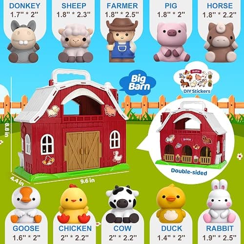 Aigybobo Farm Animals Big Barn Toys for 1 2 3 Year Old, Toddler Montessori Learning Toy, Farm Playset with Animal Figures and DIY Stickers, Christmas Birthday Gift for Baby Boys Girls Age 12-18 Months thumbnail 2