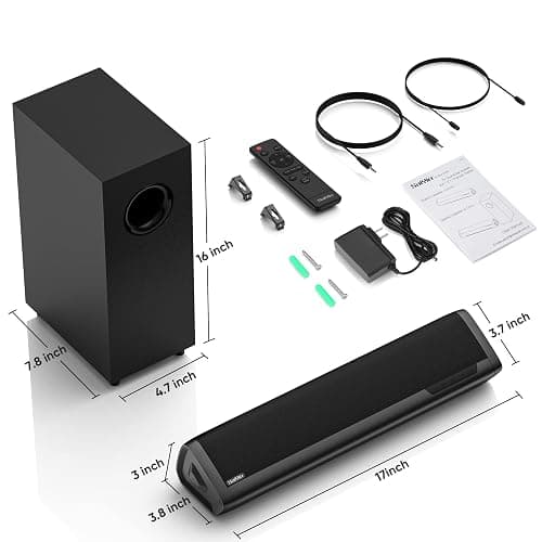 Saiyin Sound Bars for TV with Subwoofer, 2.1 Deep Bass Small Soundbar Monitor Speaker Home Theater Surround System PC Gaming Bluetooth/AUX/Optical Connection, Wall Mountable 17-inch thumbnail 7
