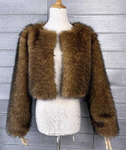 Vickstco Women's Warm Fluffy Faux Fur Cropped Jackets Shaggy Short Coats Fuzzy Overwear thumbnail 3