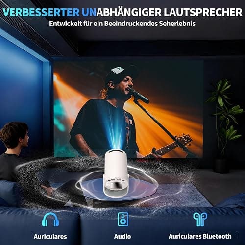 Mini Beamer 4K Full HD 1080P Mit 5G WiFi 6 und Bluetooth 5.4 2026 Neuer Tragbarer Projektor mit Automatische Trapezialkorrektur 270 ° Drehung Tv Stick/USB/Laptop/PC,mit Maus und Fernbedienung Weiß thumbnail 8