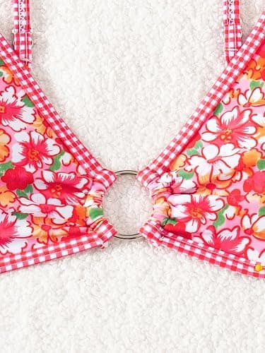 Fanuerg Women's Triangle Bikini Sets O Ring Linked Two Piece Swimsuits Floral Printed Cheeky Bathing Suit thumbnail 6