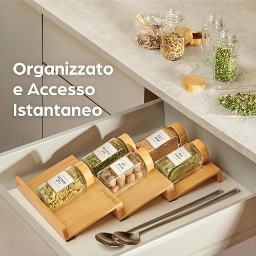 Praknu Barattoli Vetro per Spezie con Coperchi - Set da 12 - Coperchio in Bambù - 120ml - Inclusi Etichette, Spazzola & Cucchiaio in Legno - Contenitori Spezie per Cucina thumbnail 4