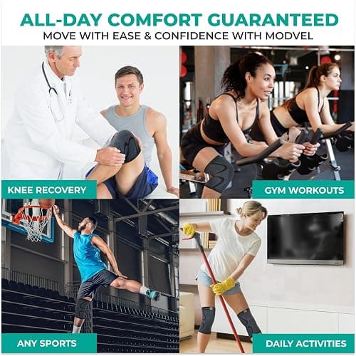 Modvel Compression Knee Brace for Women & Men, 2-Pack Knee Brace for Running Knee Pain, Knee Support Compression Sleeve, Workout Sports Knee Braces for Meniscus Tear, ACL & Arthritis Pain Relief thumbnail 6