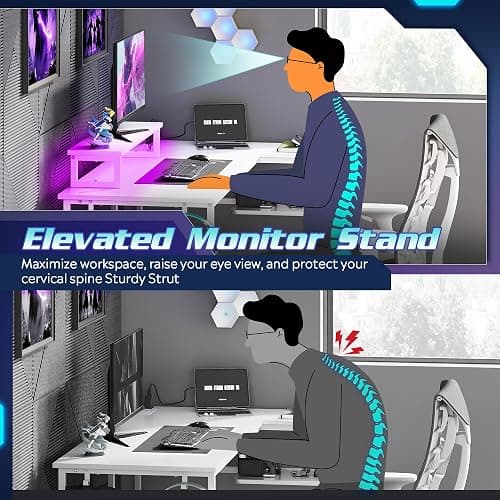 DEVAISE 47 Inch L Shaped Gaming Desk with LED Lights & Power Outlets, Corner Desk for Small Spaces, Sturdy PC Computer Table with Storage for Home Office, White thumbnail 6