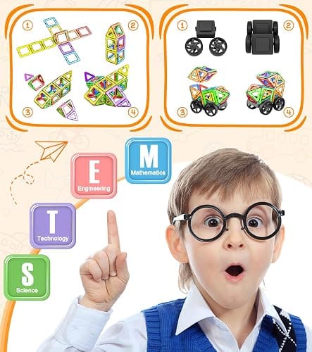 COOLJOYA Magnetische Bausteine, Magnetspiel STEM Magnetbausteine, Montessori Spielzeug ab 3 Jahre, Magnete Kinder ab 3 4 5 Jahre Kinder Jungen und Mädchen, 50 Teile Magnetbausteine thumbnail 3