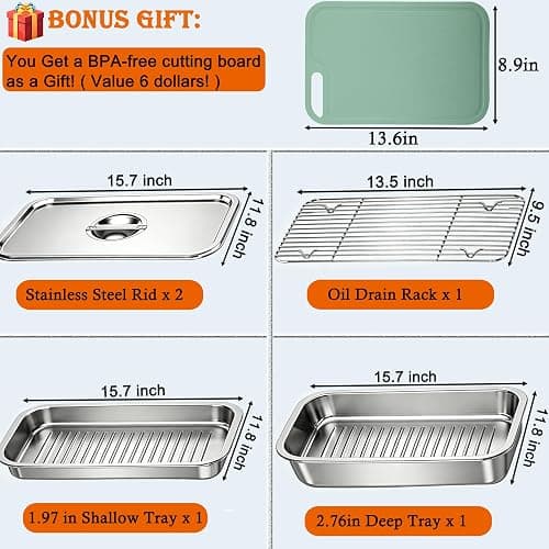 Zkeewup Grill Prep Tray & Serving Tray Set with Lids –5-Piece Grill Carry System for Marinating, Carrying & Serving, Stainless Steel BBQ Trays, BBQ Prep Grill Pan with 2 Lids and 1 Rack thumbnail 3
