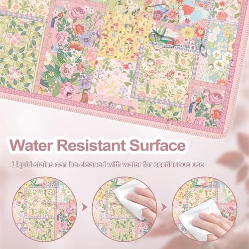 iCasso Desk Mat,Mouse Pad for Office Desk,35.4x15.7in,Pink Flowers | Desk Pad Home Office Decor Supplies, Desk Accessories for Women, Non-Slip Mousepad with Stitched Edge, Smooth Water-Resistant thumbnail 5