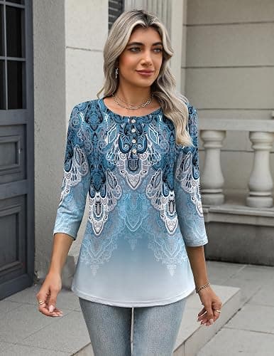 Zeagoo 3/4 Length Sleeve Women Tops Crew Neck Blouses Dressy Casual Summer T Shirts Loose Fit Business Work Clothes thumbnail 5