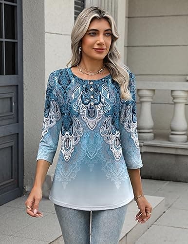 Zeagoo 3/4 Length Sleeve Women Tops Crew Neck Blouses Dressy Casual Summer T Shirts Loose Fit Business Work Clothes thumbnail 6