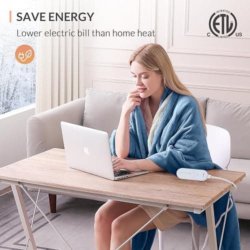 HOMLYNS LuxeHeat Heated Blanket Electric Blanket, Soft Flannel Sherpa Heated Throw, Heating Blanket with 5 Heat Settings, 3 hrs Timer Auto Shut Off (50x60 inches, Blue) thumbnail 8