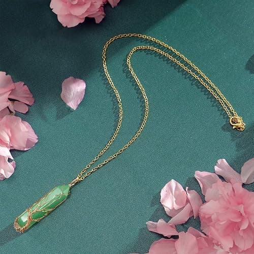 VIBILIA Healing Crystal Necklace Tree of Life Wire Wrapped Natural Stone Point Pendant Necklace Hexagonal Reiki Spiritual Quartz Gemstone Jewelry for Women Men thumbnail 3