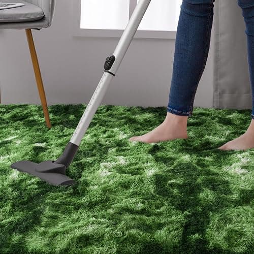 DweIke Fluffy Dark Green Rugs for Bedroom Living Room, 4x6 Feet Soft Plush Shaggy Tie-Dyed Forest Moss Green Girls Boys Kids Rug, Non-Slip and Machine Washable Carpet for Dorm Nursery Decor thumbnail 6